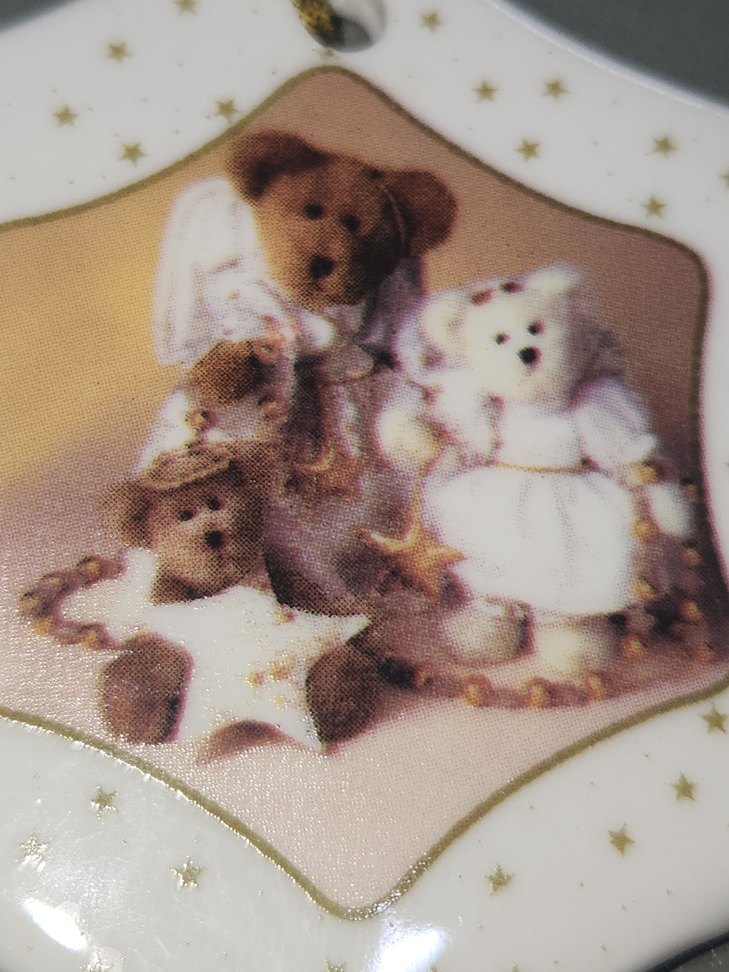 Boyd's Bears STAR shaped Porcelain HOLIDAY Christmas ORNAMENT Set of 2