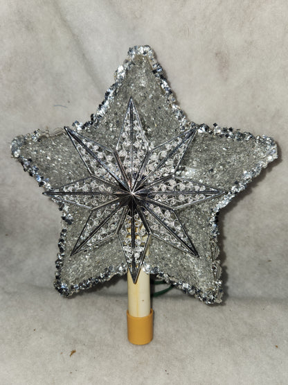 111 Vintage unique plastic star tree topper with reflector foil silver
