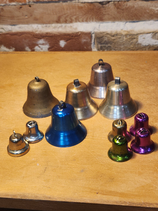 Vintage Metal Bells Assorted Sizes and Colors Lot of 11