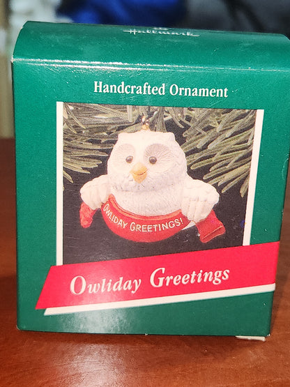 Vintage Hallmark Keepsake Ornament Miniature Owliday Greetings 1989