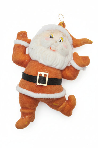 Vintage Flocked Santa CHEEKS GLOW under UV Once on a Pick for Foral Arrangement sf30
