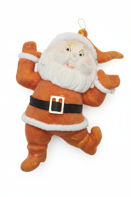 Vintage Flocked Santa CHEEKS GLOW under UV Once on a Pick for Foral Arrangement sf30