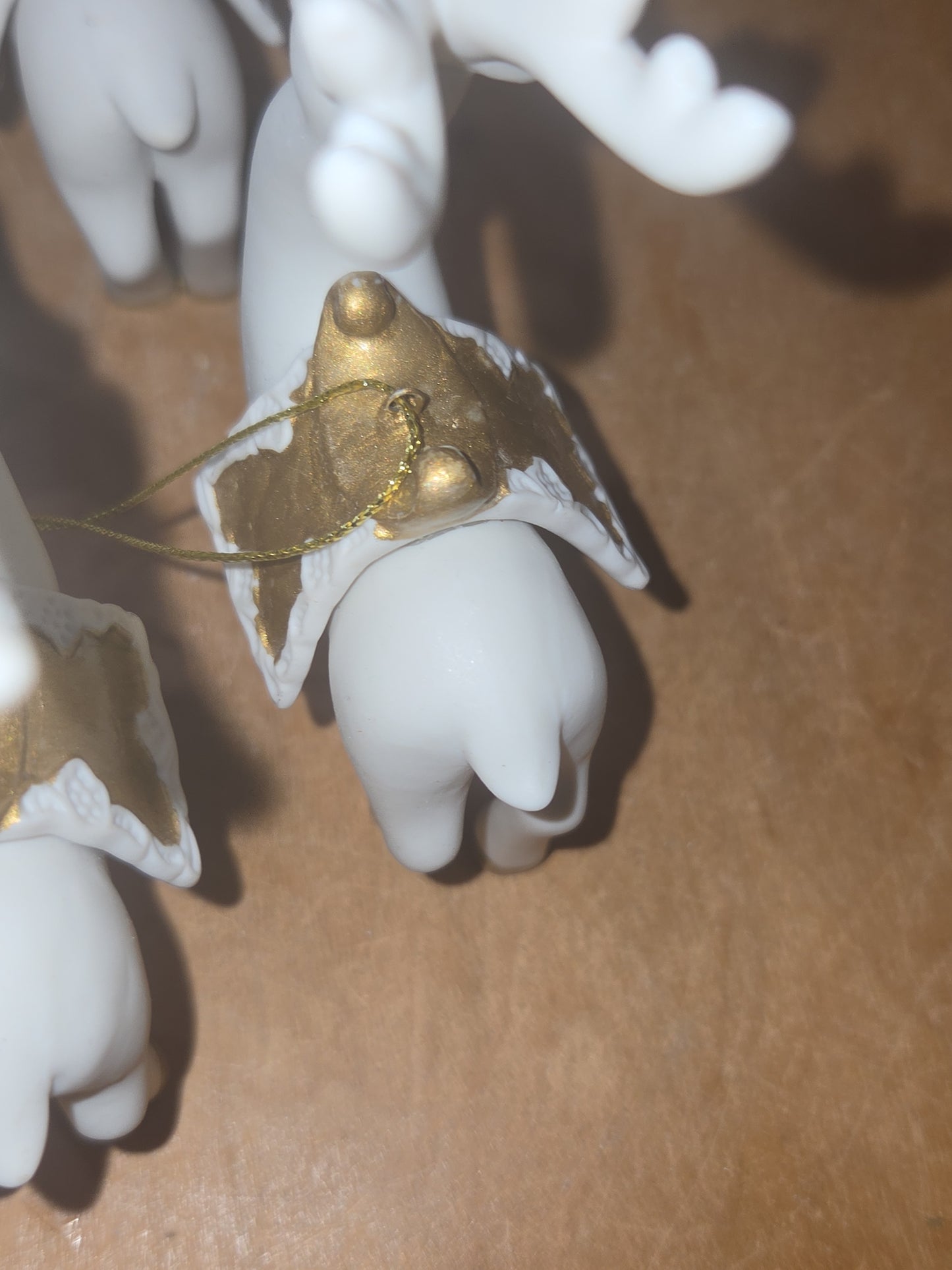Vintage Living Quarters Bisque Porcelain Ornaments Deer White Gold Christmas Set of 4