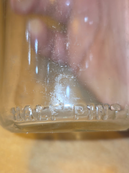 Vintage Milk Bottle Duraglas Half Pint Clear Glass vmb59