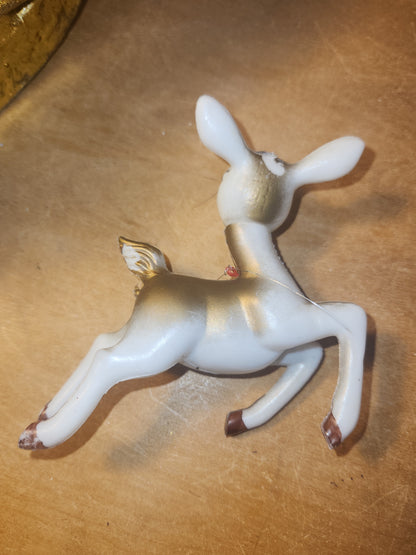 Assemblage with Vintage Hong Kong Reindeer Gold Paper Mache Sleigh Santa as7