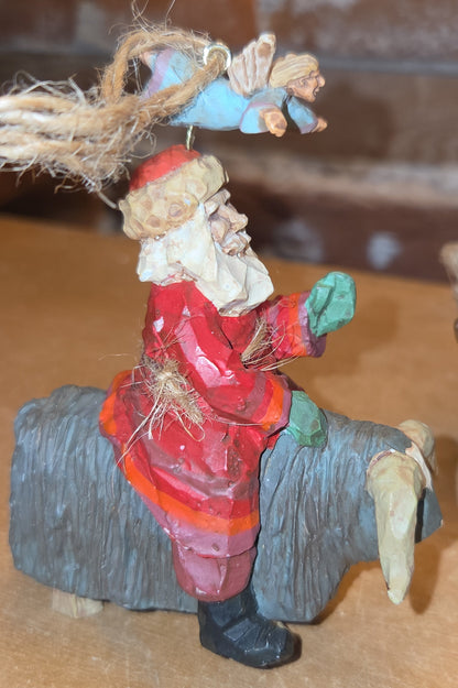 Vintage Hallmark Keepsake Ornaments Folk Art Collection "Learning to Skate" "Guiding Santa" "Fetching the Firewood" Set of 3 from 1995 No Box As Is