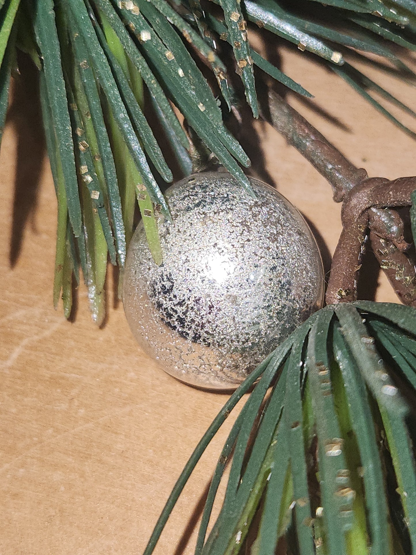 Vintage Christmas Pick with Mercury Glass Ornaments and Mercury Glass Starburt Ornaments cp1