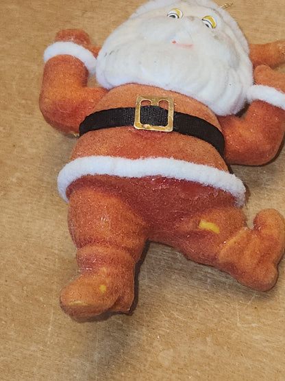 Vintage Flocked Santa CHEEKS GLOW under UV Once on a Pick for Foral Arrangement sf30