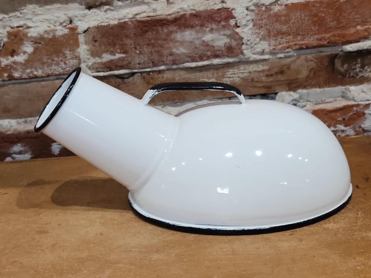 Vintage Enamelware Male Urinal White and Black ew012