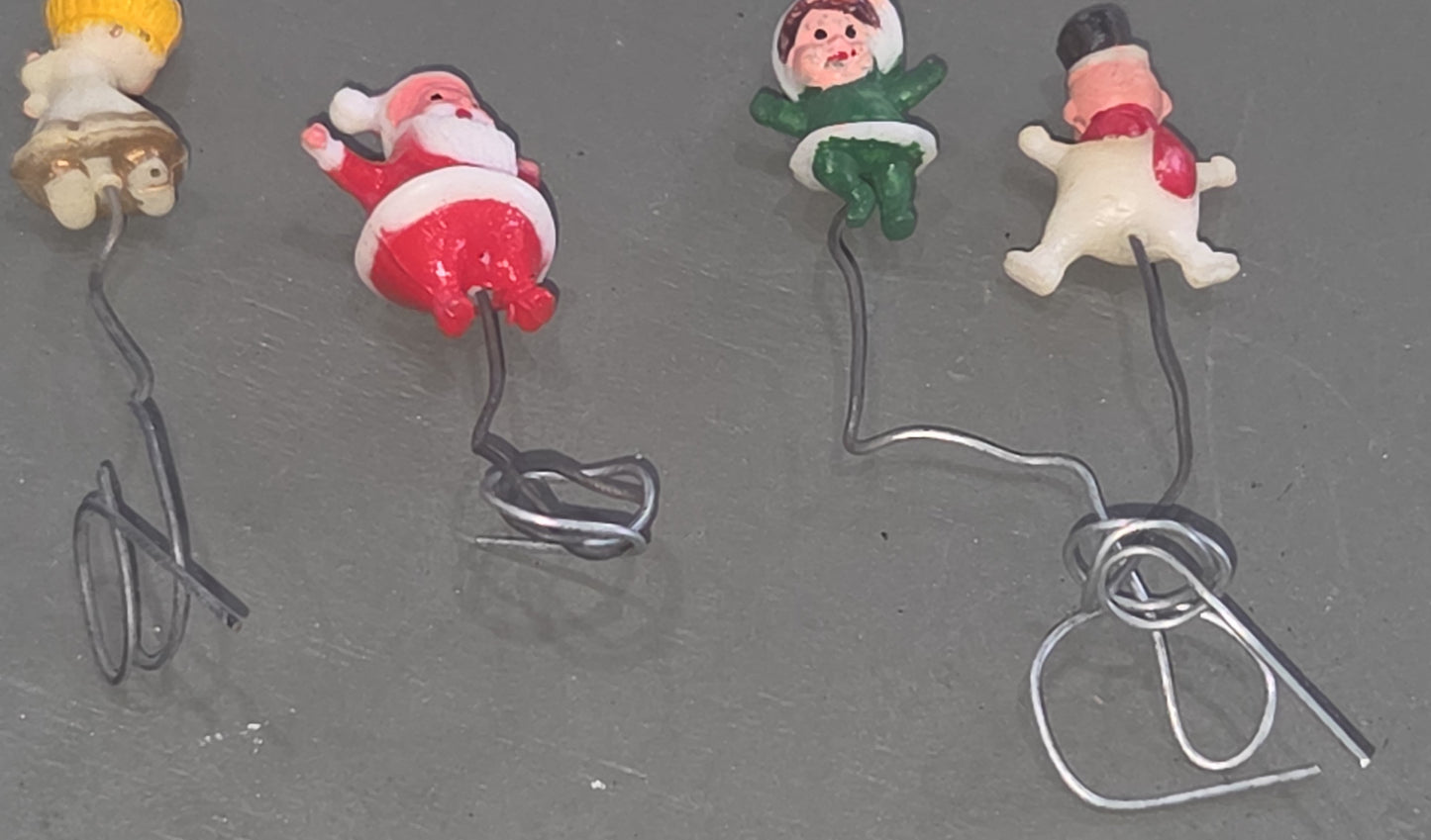 Vintage Miniature Christmas Floral Picks Snowman Santa Angel Set if 4 vc9