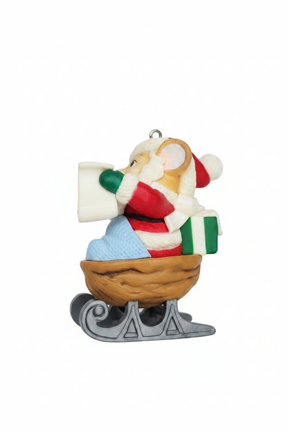 Vintage Avon Ornament Melvin P Merrymouse Christmas Sleigh 1983 NO BOX av78 CLEARANCE