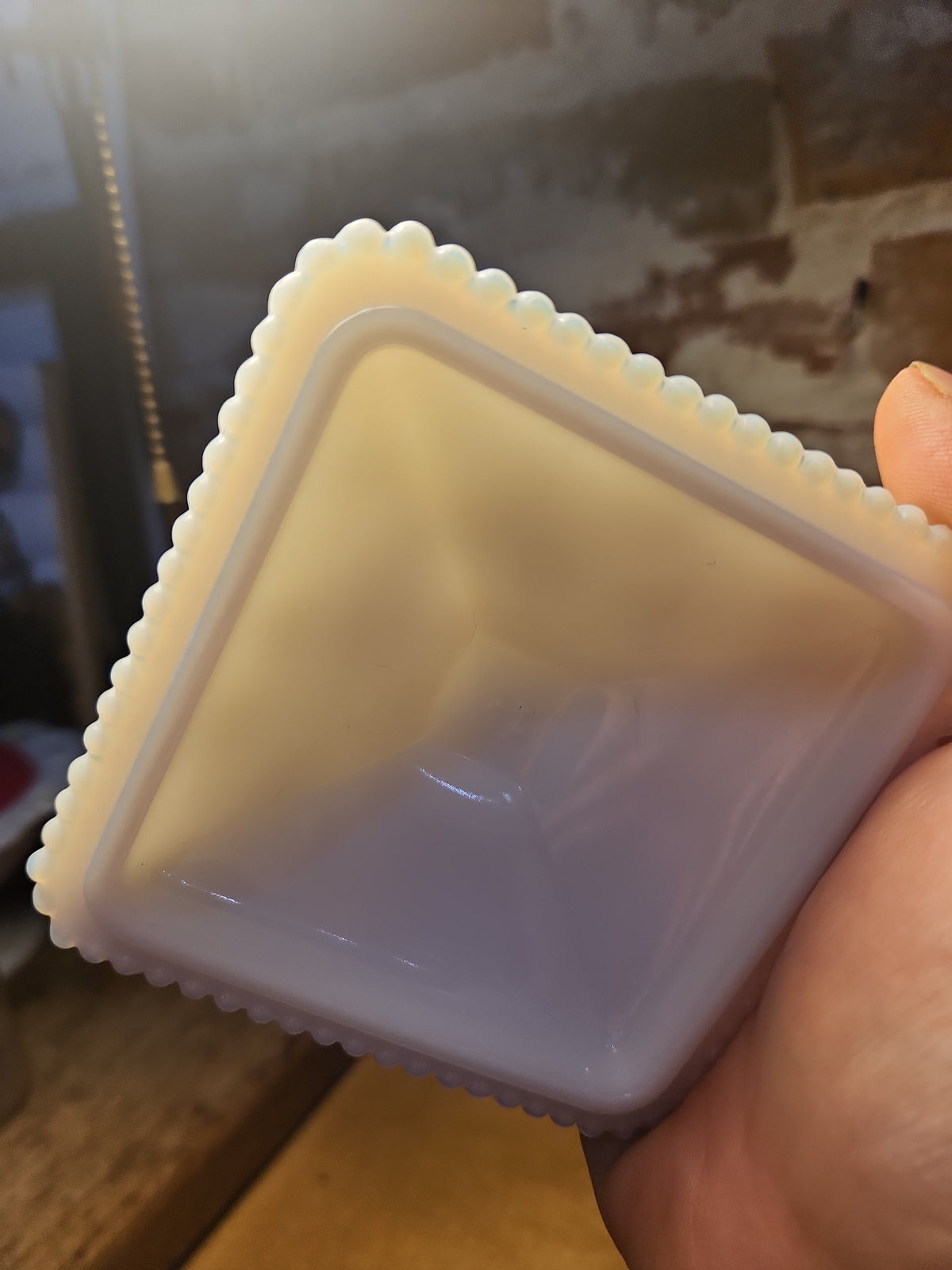 Vintage Westmoreland Milk Glass Square Lidded Candy Dish Grape Design Beaded Edges mg111