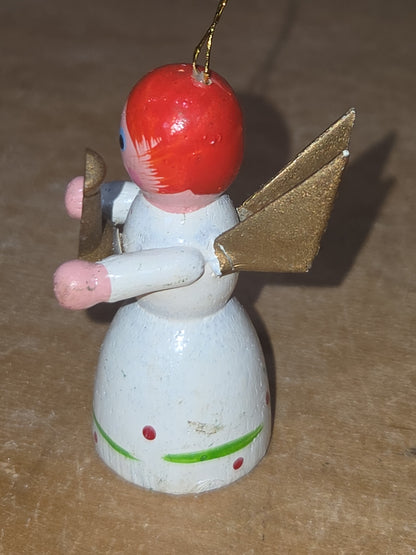 Vintage Wooden Ornaments Angels Set of 2 MCM Kitchy