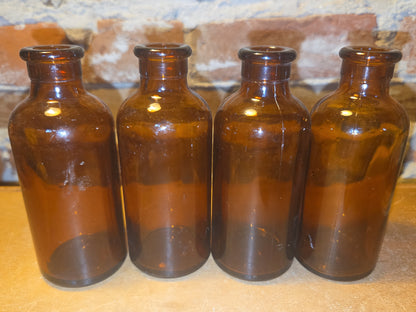 Vintage Medicine Bottle Amber Glass Set of 4 No lids vmb44