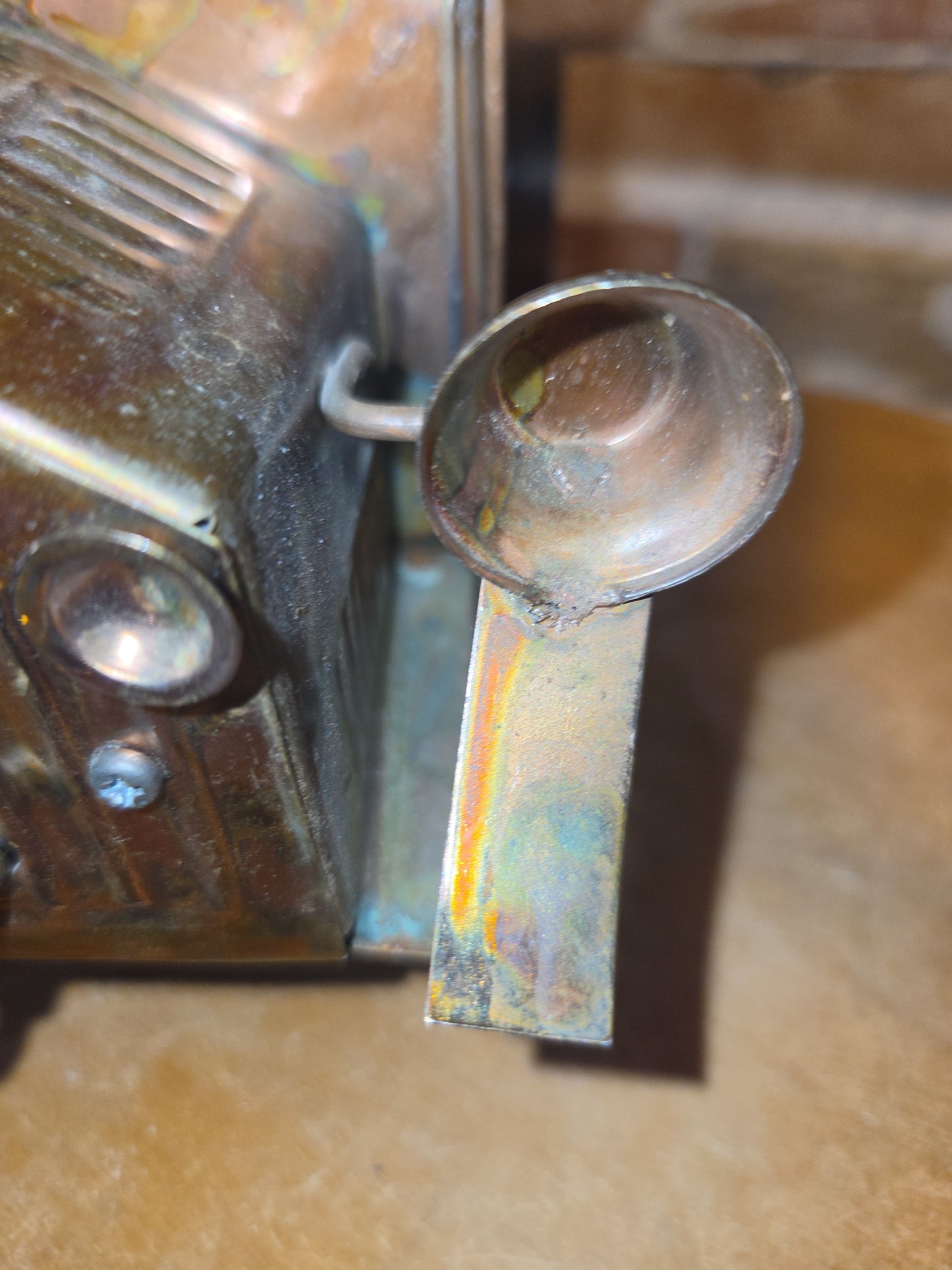 Vintage Copper Tin Jalopy Wind Up Music Box King of the Road Hong Kong car41