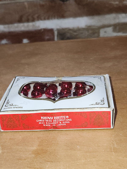 Vintage Shiny Brite 24 Red Mercury Glass Ball Feather Tree Ornaments 12mm Japan MCM  bo126