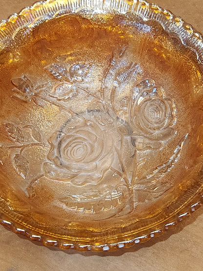 Vintage Carnival Glass Imperial Bowl Open Rose Pattern Scalloped Edge rp8