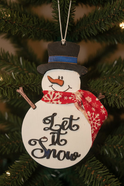 Wooden Snowman Ornament Let It Snow co9