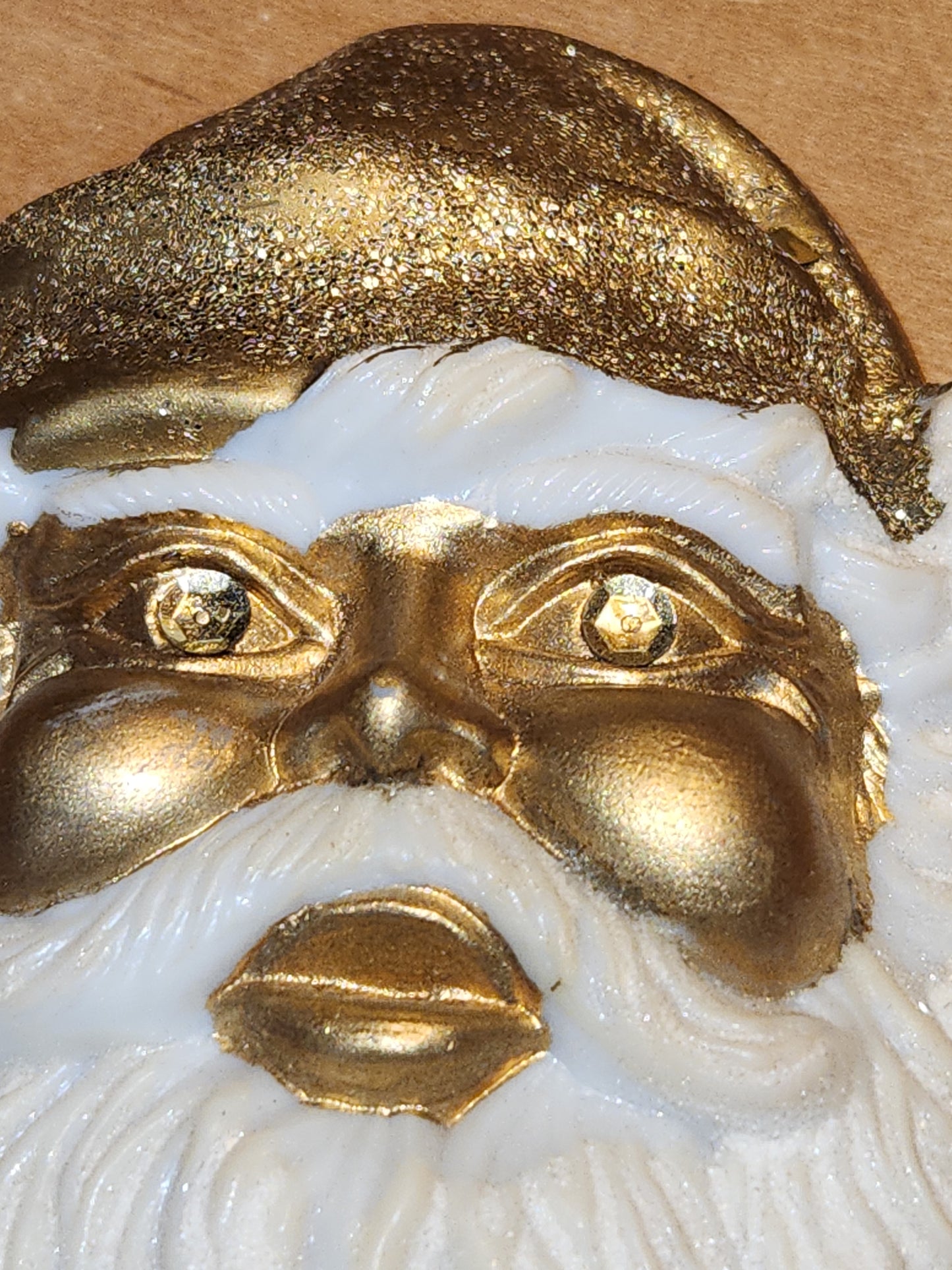 Vintage Gold Glitter Molded Plastic Santa Head Ornament Light Illumination sa11