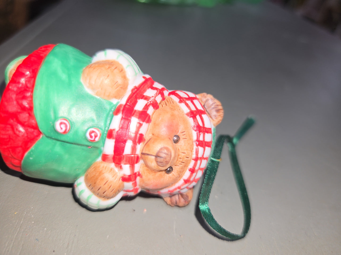 Vintage Hallmark Keepsake Ornaments Porcelain Skating Sugar Bear Bell and Snuggly Sugar Bear Bell  Dangling Feet 2001 NO BOXES ho007