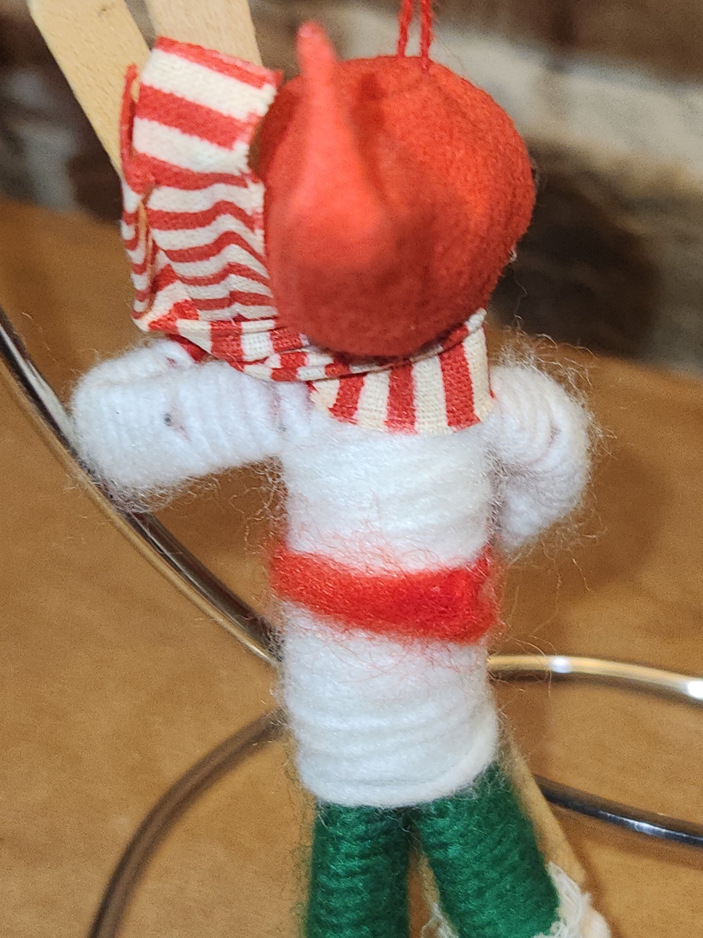Vintage Fabric & Wood Boy w/Skies Christmas Ornament Germany elf00