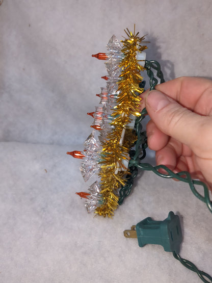 Vintage Christmas gold star tinsel Tree Top Red Flashing Lights tt50