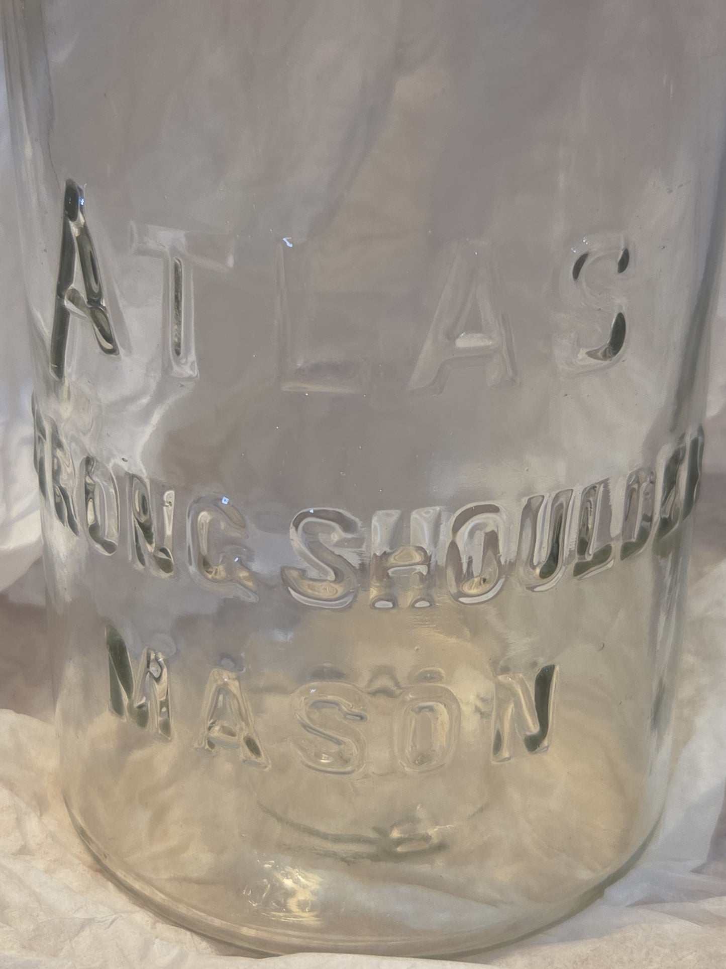Vintage 1/2 Gallon Jar Atlas Strong Shoulder Mason Clear Glass with Atlas Zinc Lid jar54