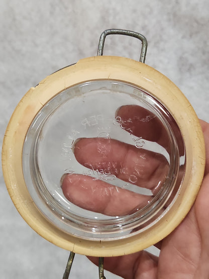 Vintage Italy Per Alimenti 2L glass square canister wire bale jar87
