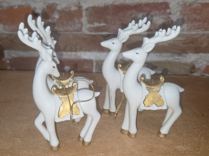 Vintage Living Quarters Bisque Porcelain Ornaments Deer White Gold Christmas Set of 4