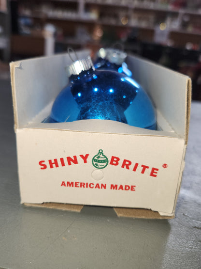 Vintage Shiny Brite Glass Christmas Ornaments Five 3" Blue Shades in Fanci-Pak Box As Is sb12