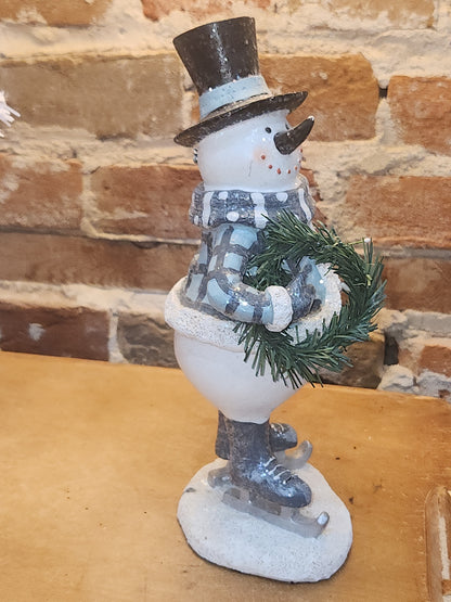 Resin Skating Snowman Blue White with Tree sm08
