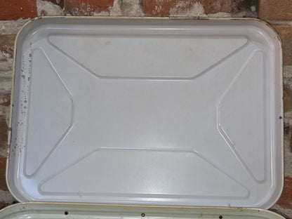 Vintage Decoware Metal Bread Box Hinged Lid Pinecones Yellow Cream AS IS tbb4