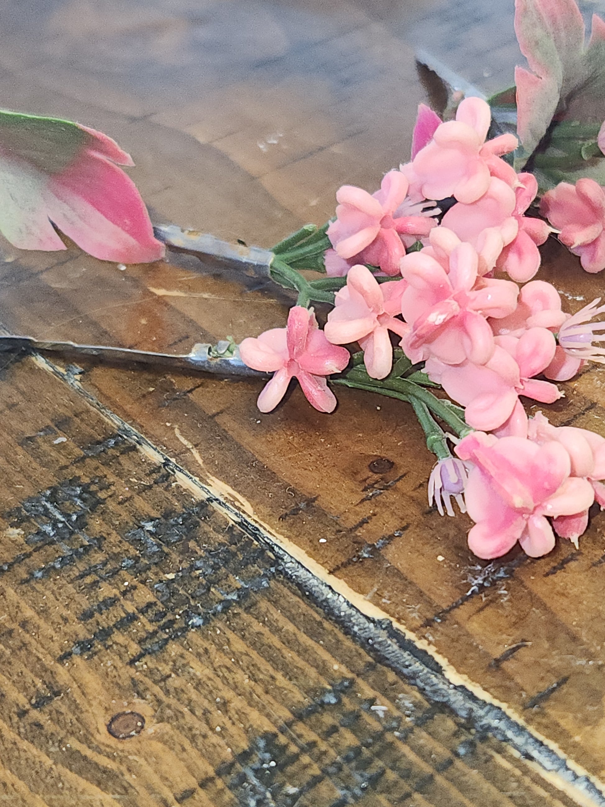 Vintage Plastic Flower Picks with Leaves for Crafting