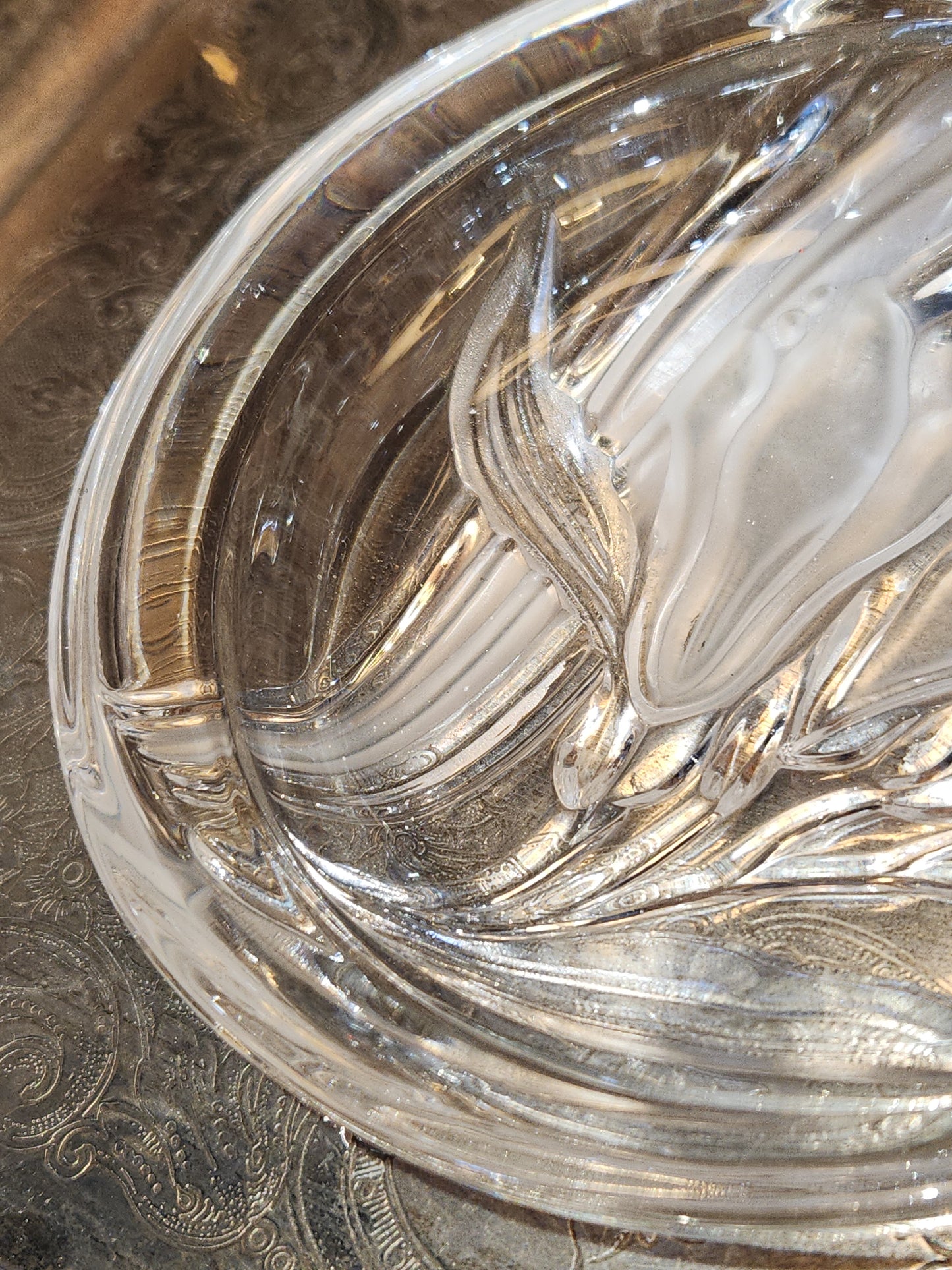 Vintage Mikasa Pressed Glass Parisian Iris Candy Dish Flowers Clear and Frosted gl08