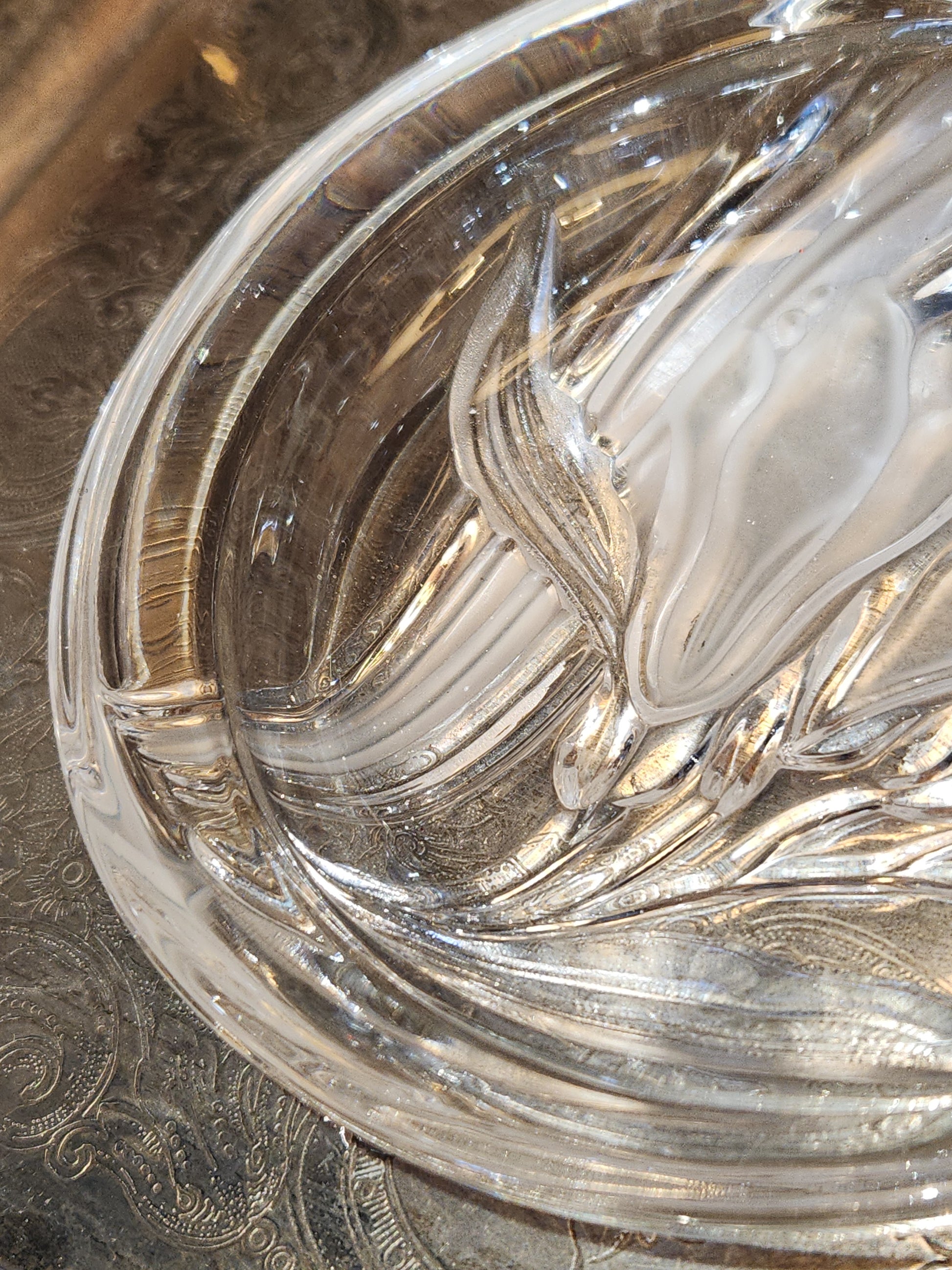 Vintage Mikasa Pressed Glass Parisian Iris Candy Dish Flowers Clear and Frosted gl08