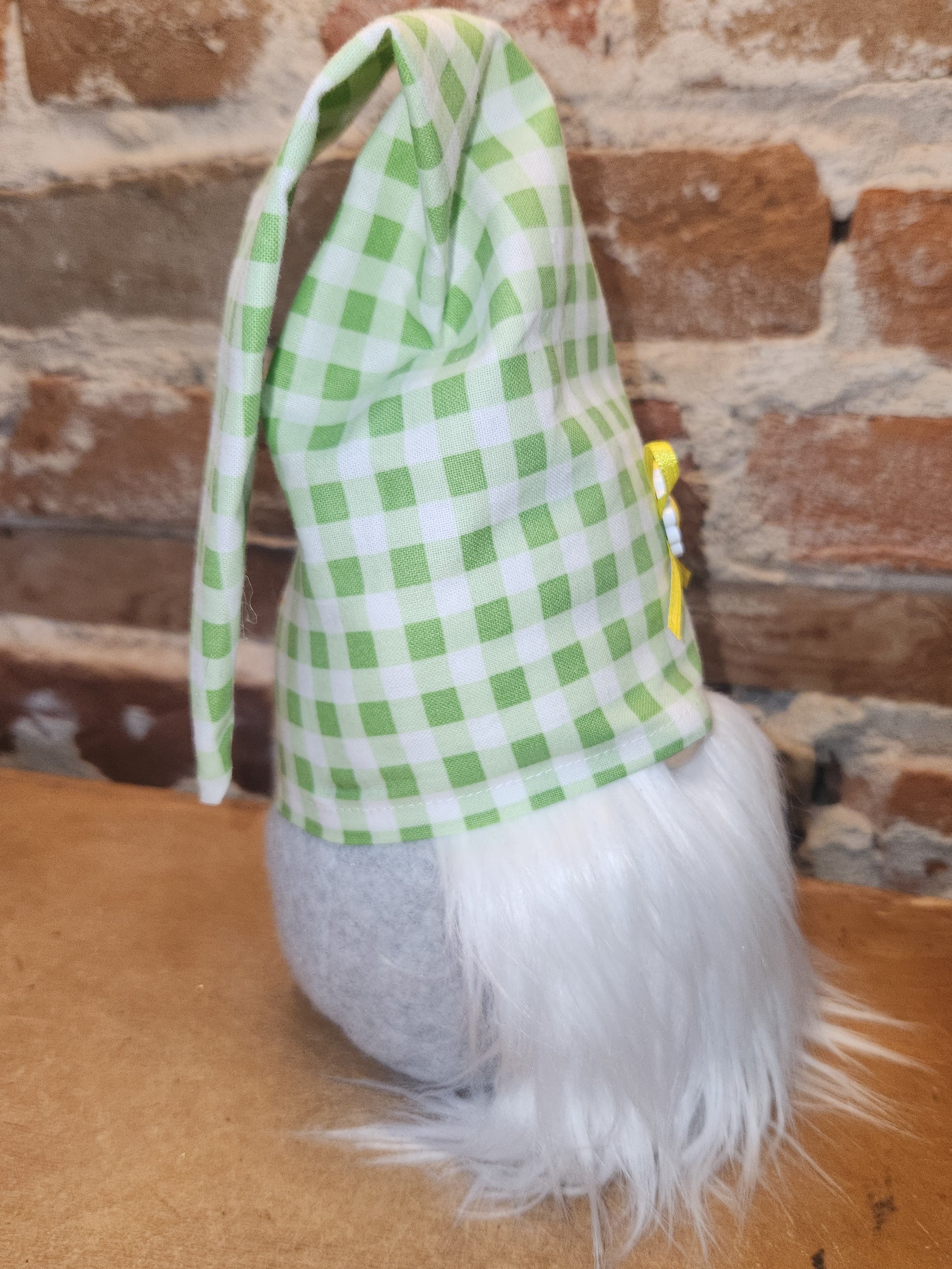 8" Gnome Green Gingham Hat Grey Body gn8