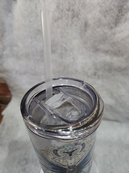 17 Oz Stainless Steel Insulated Tumbler with can cooler Top & Tumbler Top With White, Rechargeable, Removeable Speaker. Butterfly stb6