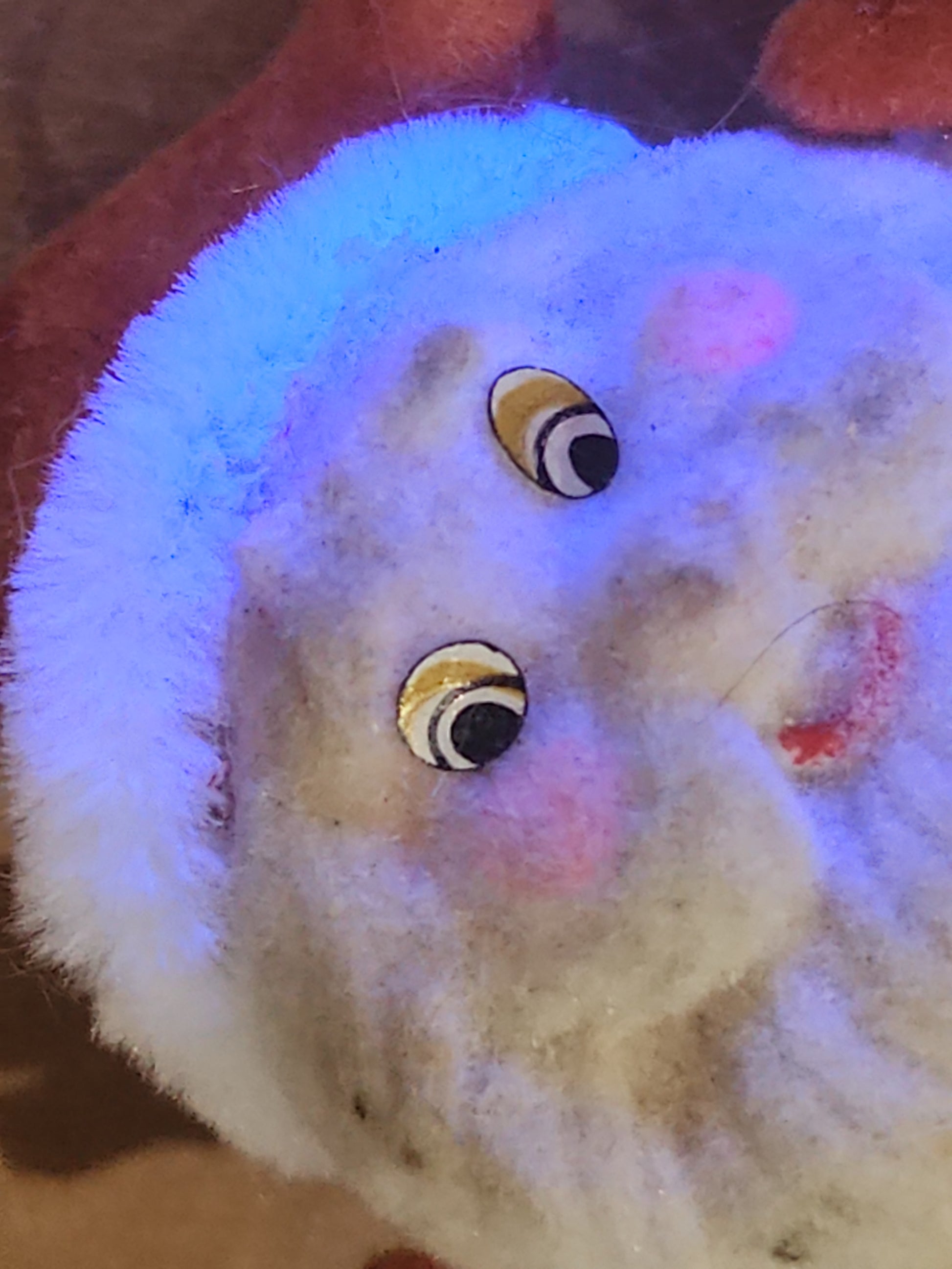Vintage Flocked Santa CHEEKS GLOW under UV Once on a Pick for Foral Arrangement sf30