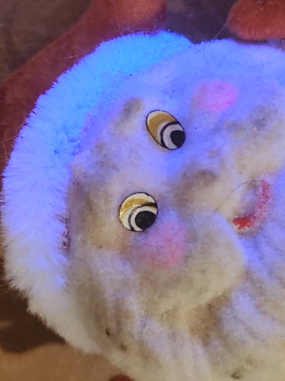 Vintage Flocked Santa CHEEKS GLOW under UV Once on a Pick for Foral Arrangement sf30