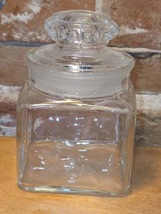 Antique US Glass Dakota Clear Glass Square Container with Ground Polished Lid 4 1/2" sj4