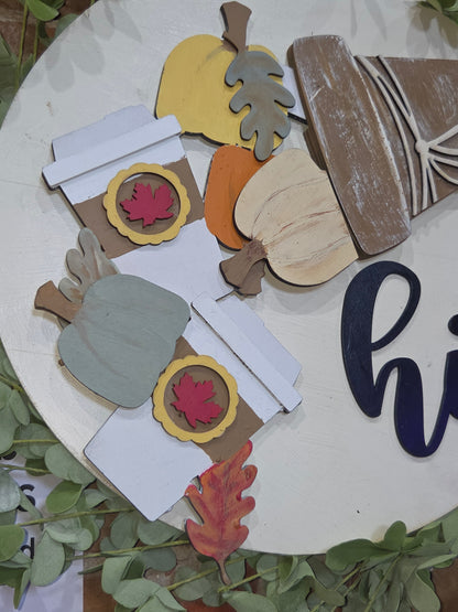 Fall Pumpkins Leaves Pumpkin Spice Latte Insert for Interchangeable Pot Spilling Door Sign *Sign Sold Seperately*
