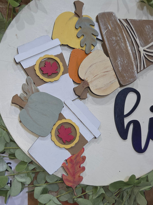 Fall Pumpkins Leaves Pumpkin Spice Latte Insert for Interchangeable Pot Spilling Door Sign *Sign Sold Seperately*