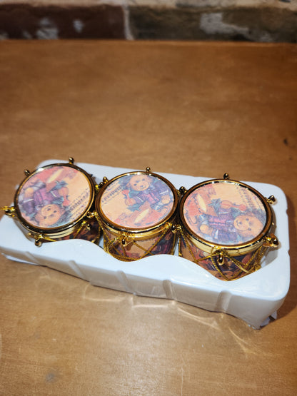 Vintage Giftco Holiday Drum Ornaments Set Of 3 In Original Box Bears