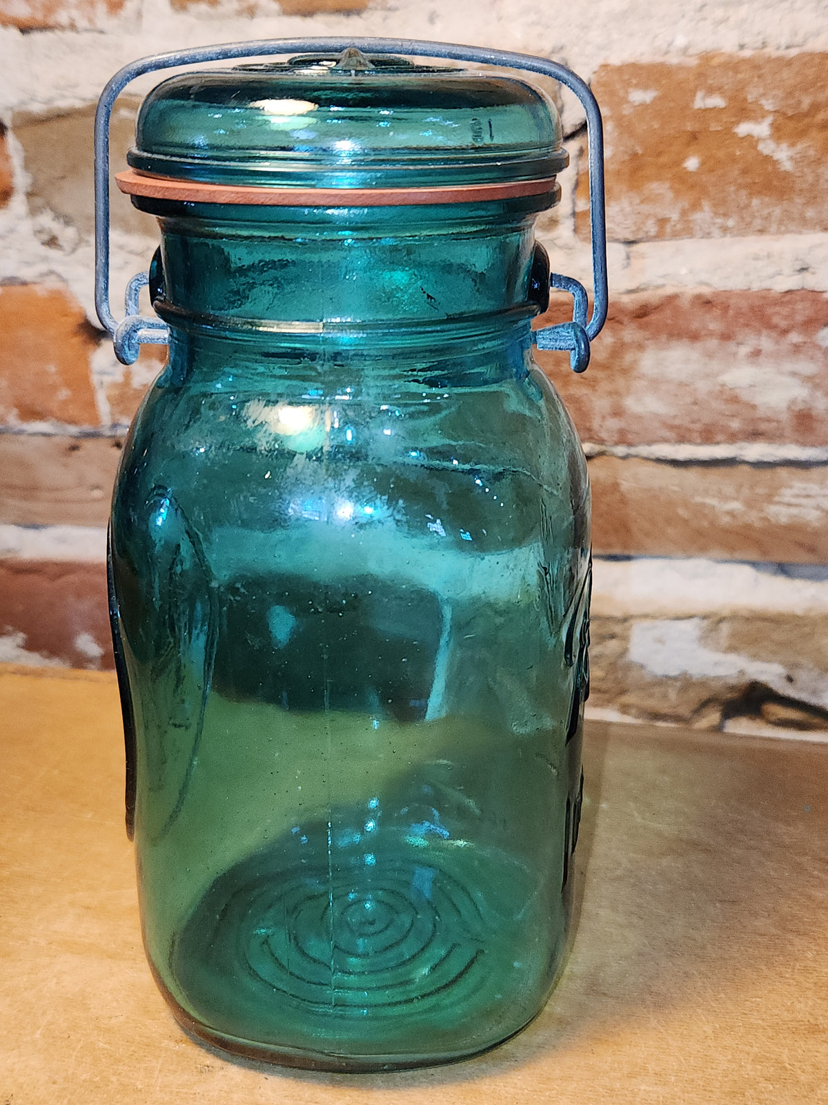 Vintage Ball Ideal Green Blue Teal Jar Bicentennial Eagle Wire Seal jar2