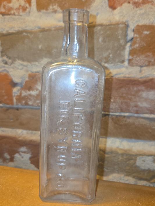 Vintage Food Bottle California Fig Syrup Clear Glass AS IS Cloudy vfb30