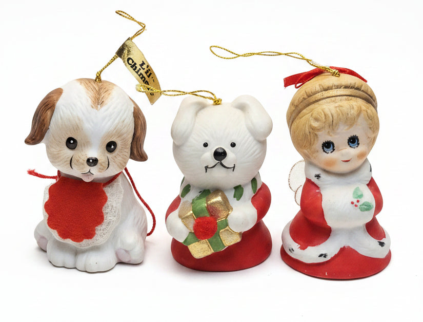 Vintage Jasco L'll Chimmers Ornament Bell Dogs and Angel set of 3