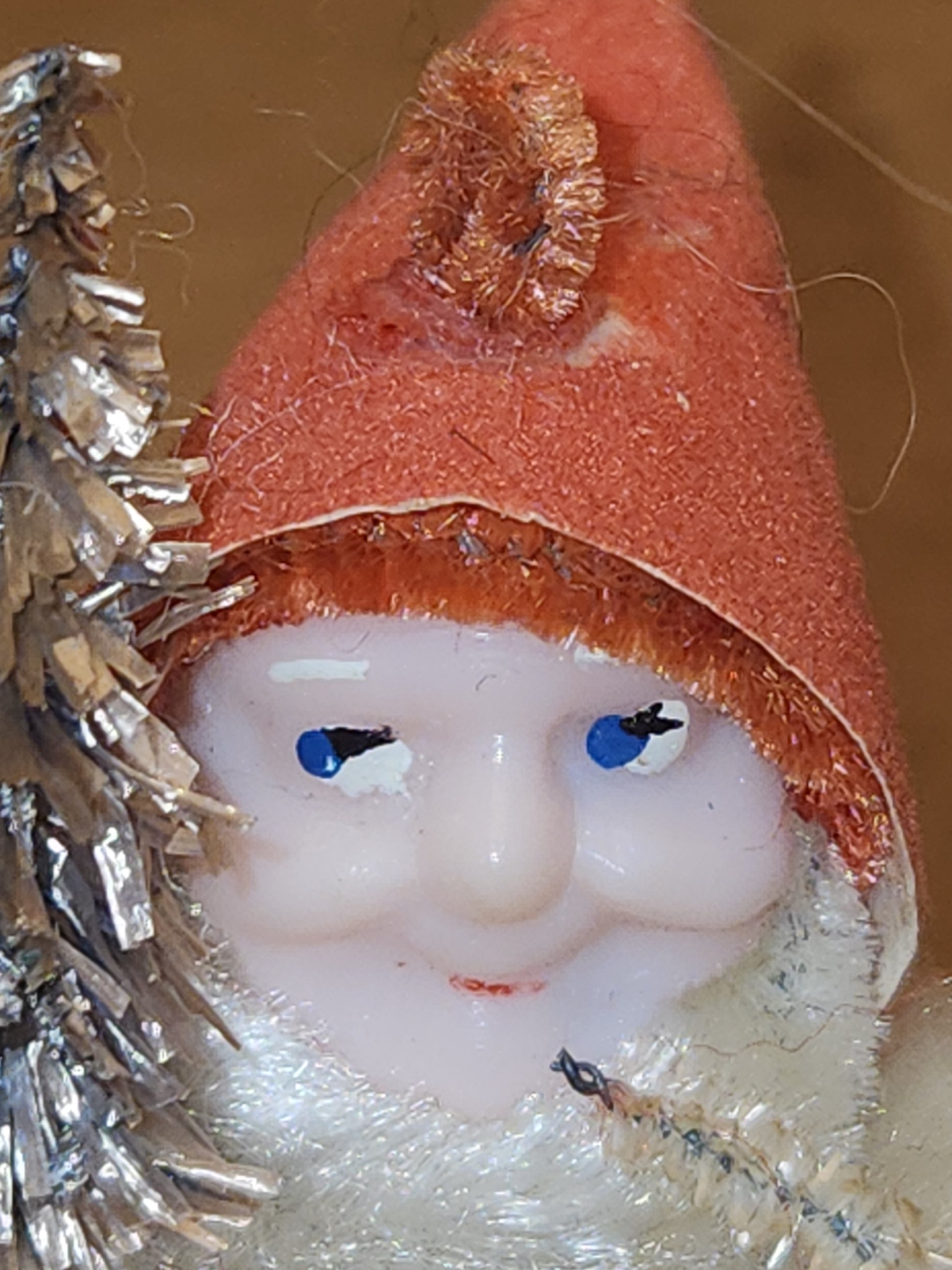 Vintage Spun Cotton Dwarf or Elf with Chinelle Bottle Brush Tree Pinecone and Mushroom Japan elf11