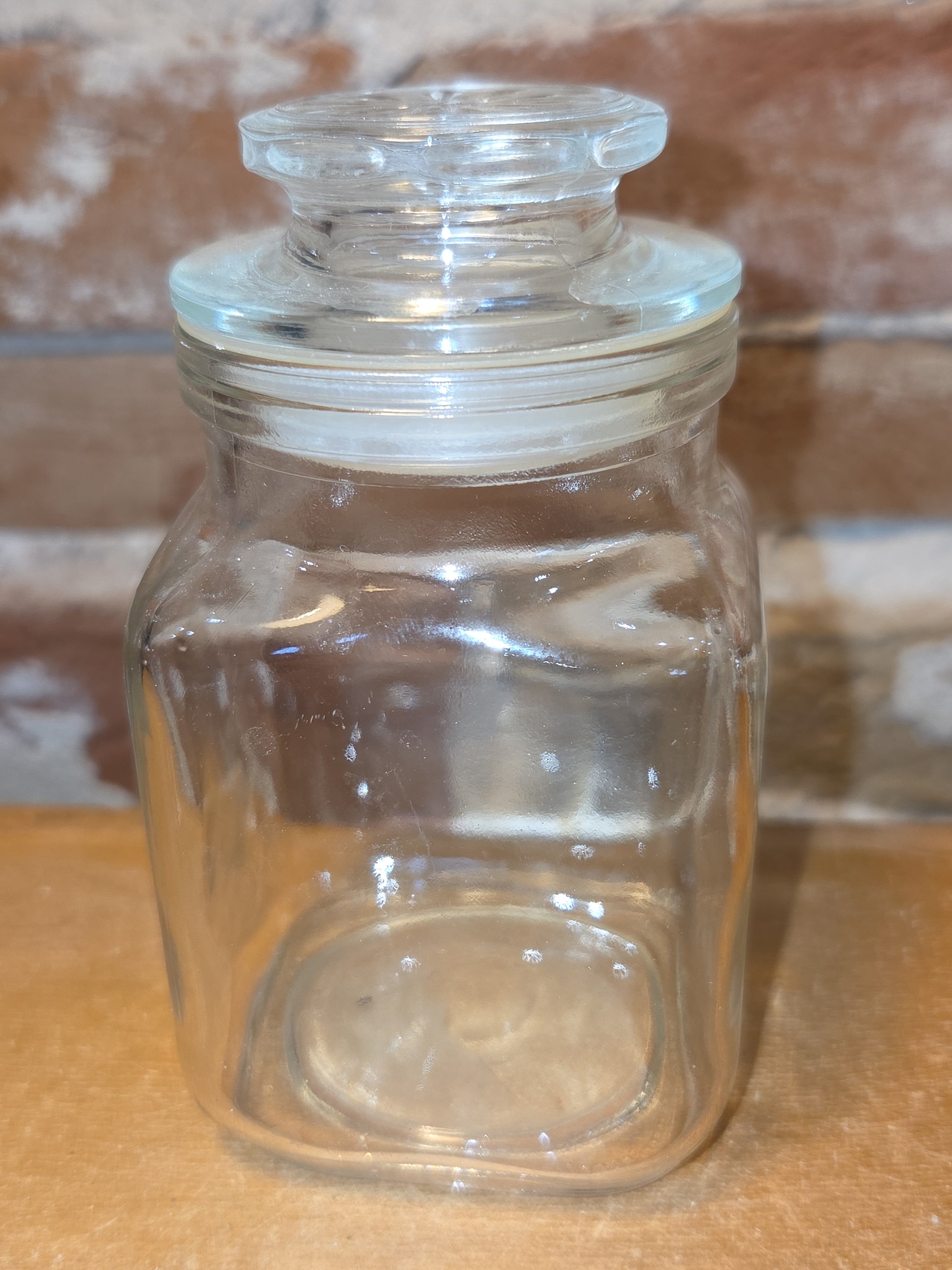Vintage Clear Glass Square Canister with Sunburst Lid 2 1/2" square sj1