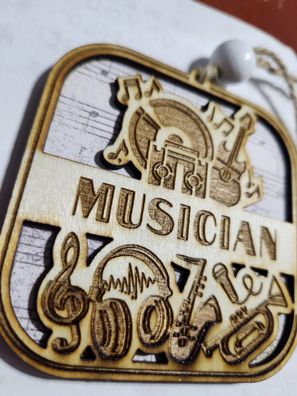 Wooden occupation ornaments or car charm-musician