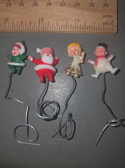 Vintage Miniature Christmas Floral Picks Snowman Santa Angel Set if 4 vc9